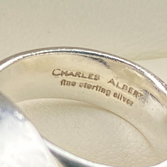 Charles Albert Black Onyx .950 Fine Silver Modernist 1" Ring Sz. 8.5 Thick Band - Picture 5 of 13